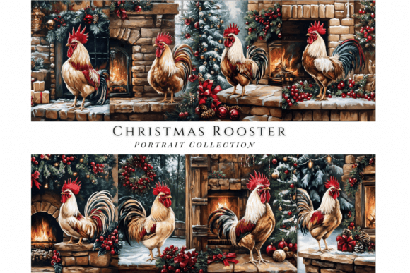 Charming Farmhouse Holiday: Christmas Rooster Portrait Backgrounds