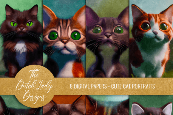 Cute Cat Portrait Paintings Backgrounds: A Designer's Playful Asset