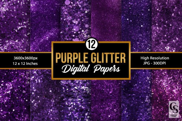 Elevate Your Projects with Purple Glitter Digital Paper Backgrounds