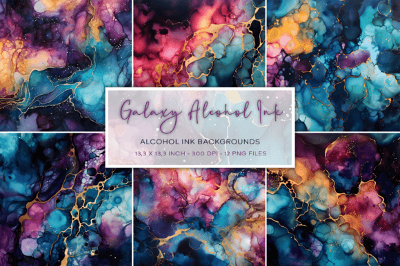 Galaxy Alcohol Ink Backgrounds: 12 Cosmic Digital Papers for Designers