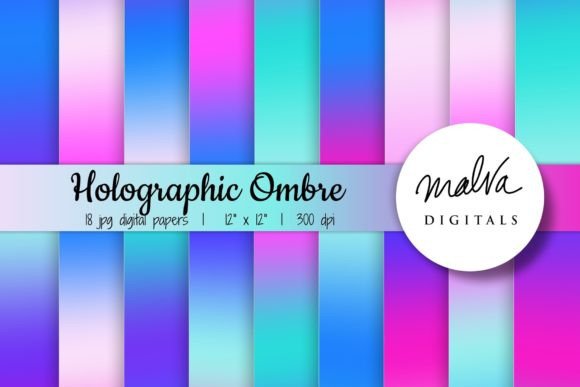 Holographic Neon Ombre Backgrounds: Vibrant Digital Paper Pack