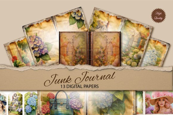 Hydrangea Junk Journal Paper Backgrounds: A Creative Asset