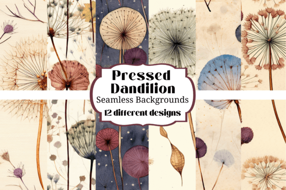Pressed Dandilion Seamless Backgrounds for Creative Projects