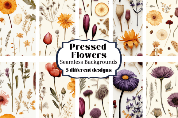 Pressed Wildflowers Seamless Backgrounds for Digital Crafts