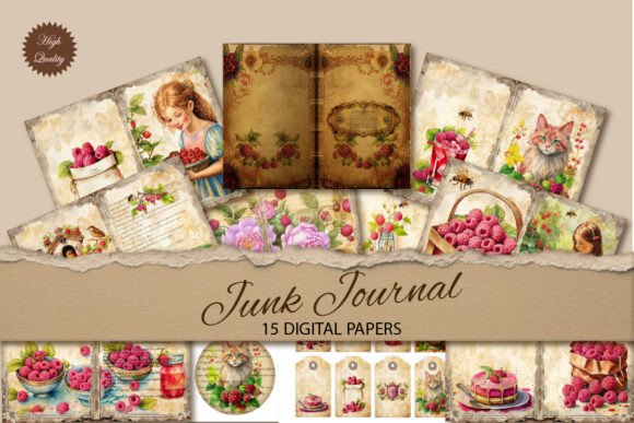 Raspberry Junk Journal Paper Backgrounds: A Vintage Digital Toolkit